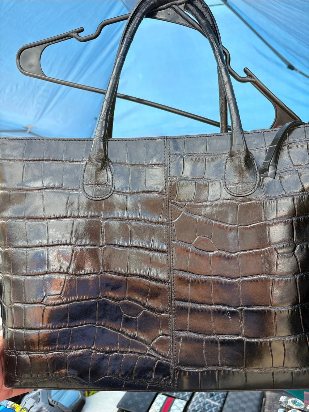 Classic Black Croc-Embossed Tote Bag - Women's Handbag